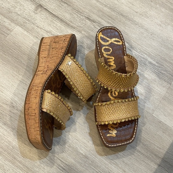 Sam Edelman Angelina Double Strap Slip On Open Toe Wedges Sandals Size 9.5 - Picture 1 of 7